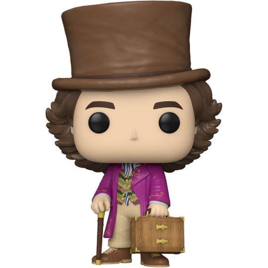 Vue latérale de la figurine Funko POP Willy Wonka montrant les détails du visage et des vêtements.