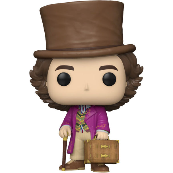 Vue latérale de la figurine Funko POP Willy Wonka montrant les détails du visage et des vêtements.
