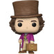 Vue latérale de la figurine Funko POP Willy Wonka montrant les détails du visage et des vêtements.