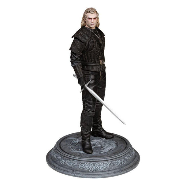 Figurine Geralt de Rivia 17cm, vue de côté montrant l'épée et les vêtements caractéristiques du personnage emblématique de The Witcher