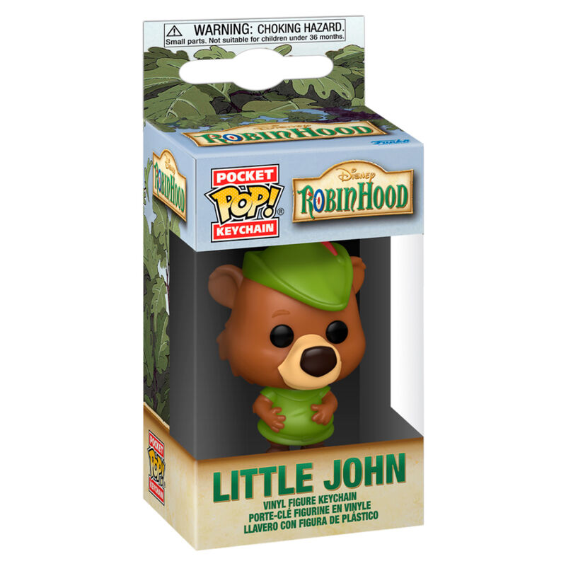 Porte-clés FUNKO Pocket POP représentant Little John du dessin animé Disney Robin Hood, vue de face sur fond blanc.