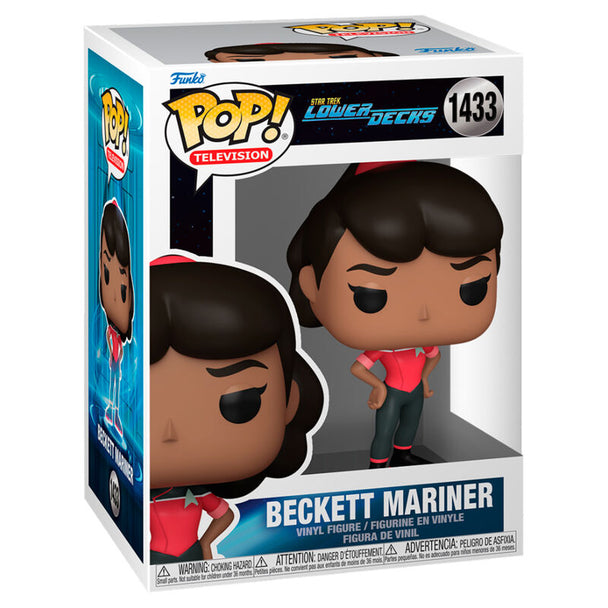 Figurine Funko POP Beckett Mariner de Star Trek Lower Decks en vinyle, vue de face dans sa boîte cadeau avec fenêtre transparente.