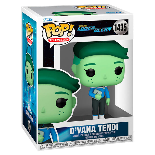 Figurine Funko POP D Vana Tendi de Star Trek Lower Decks en vinyle, vue avant dans sa boîte vitrine de 9 cm