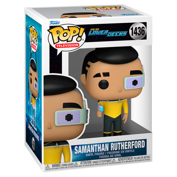Figurine Funko POP Samantha Rutherford de Star Trek Lower Decks vue de face dans sa boîte fenêtre de 9 cm