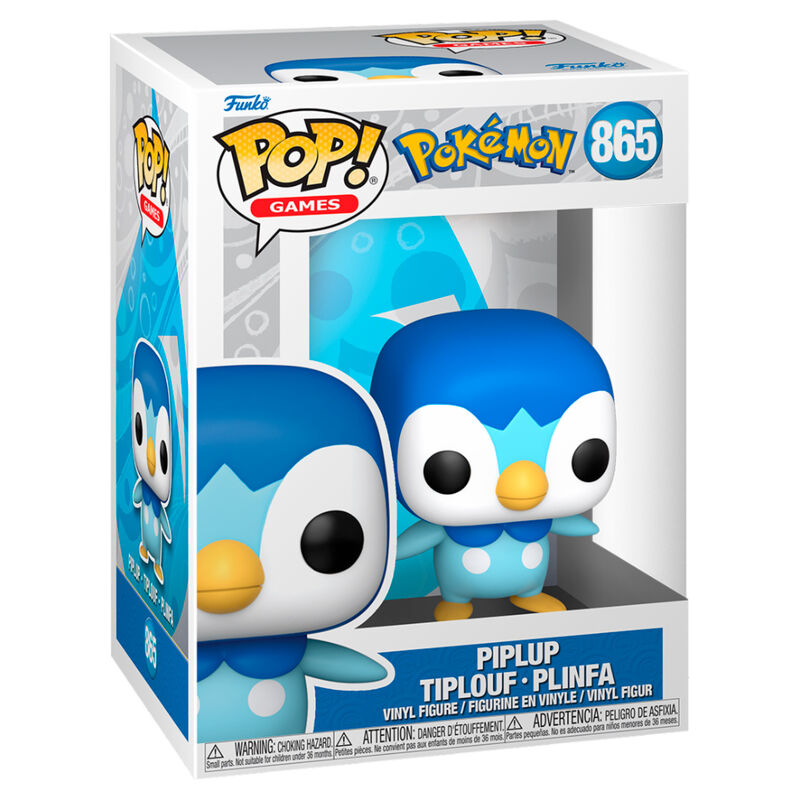 Figurine Funko POP Pokémon Piplup en vinyle bleu de 9 cm dans boîte vitrine transparente