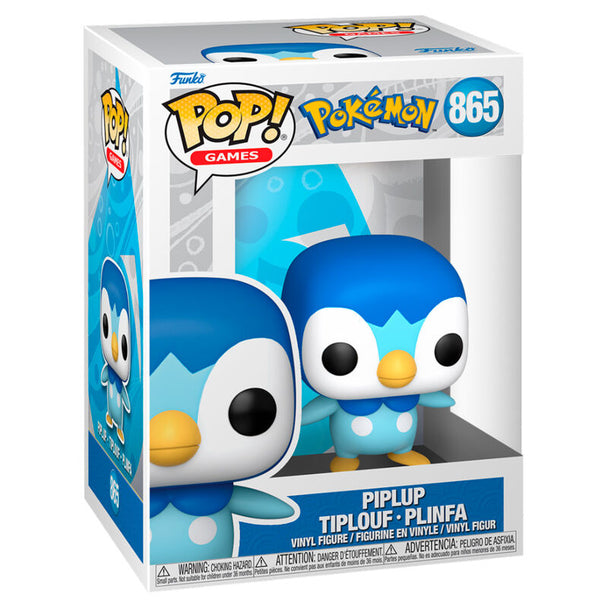 Figurine Funko POP Pokémon Piplup en vinyle bleu de 9 cm dans boîte vitrine transparente