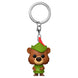 Détail du porte-clés FUNKO Pocket POP Disney Robin Hood Little John montrant la figurine miniature attachée à une chaîne métallique.