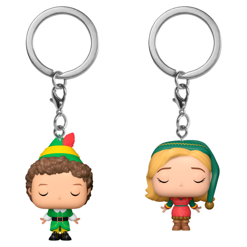 Porte-clés Funko Pocket POP pack 2 avec figurines Elf Buddy et Jovie, miniatures détaillées pour collection et usage quotidien.