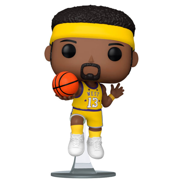 Vue détaillée de la figurine Funko POP Wilt Chamberlain montrant les couleurs et les détails du maillot NBA All-Stars 1972