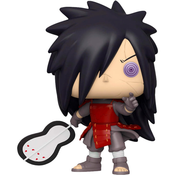 Figurine Funko POP Madara Uchiha exclusive de 9 cm issue de Naruto Shippuden, présentée dans sa boîte vitrine transparente.