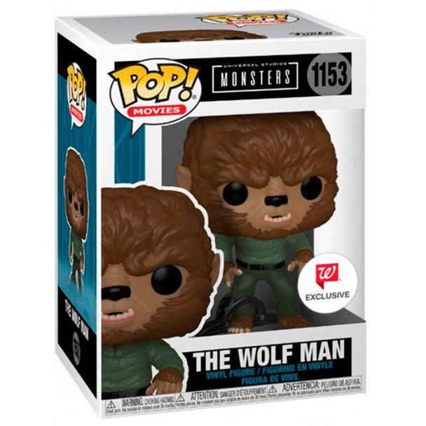 Vue rapprochée de la figurine The Wolf Man Funko POP exclusive, montrant les détails précis et la boîte cadeau vitrée