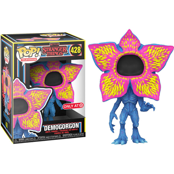 Vue rapprochée de la figurine Funko POP Demogorgon Stranger Things Black Light montrant les détails lumineux et la finition vinyle