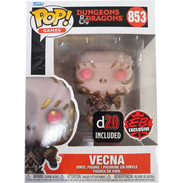 Vue rapprochée de la figurine Funko POP Vecna exclusive Dungeons & Dragons, montrant les détails du vinyle et la boîte collector