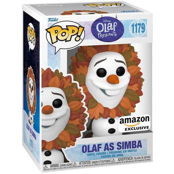 Vue rapprochée de la figurine Funko POP Olaf en costume de Simba, édition exclusive Disney