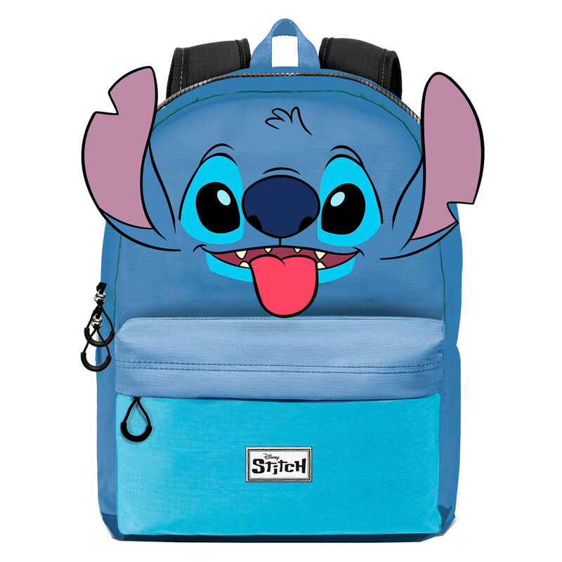 Sac à dos Disney Stitch Tongue 44cm par KARACTERMANIA, vue de face avec design coloré et dimensions 44x30x18cm.