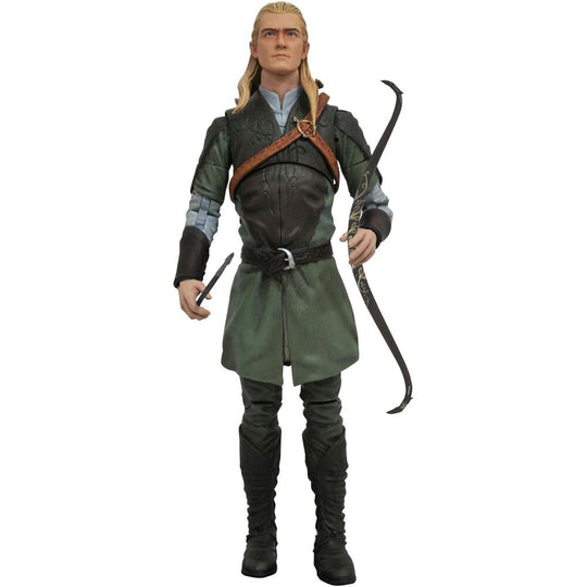 Détail de la figurine Legolas DIAMOND SELECT montrant les articulations et les vêtements fidèles au film