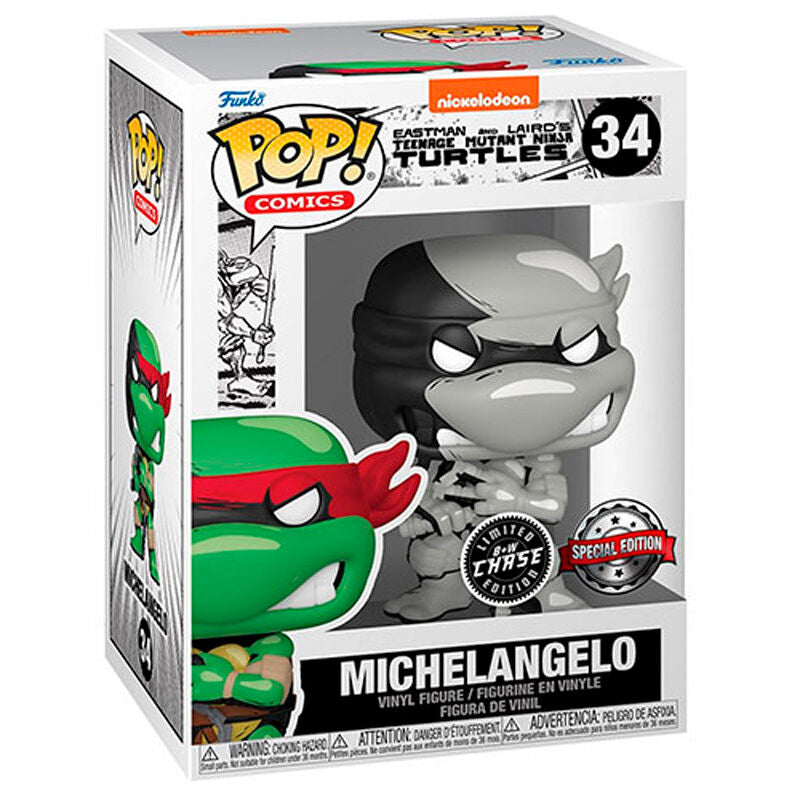 Détail du visage souriant de Michelangelo sur la figurine Funko POP exclusive Tortues Ninja