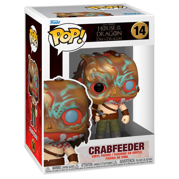 Figurine Funko POP Crabfeeder de House of the Dragon en vinyle, visible dans sa boîte fenêtre de 9 cm