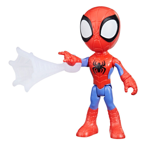 Vue rapprochée de la figurine Spidey montrant les détails du visage et du costume