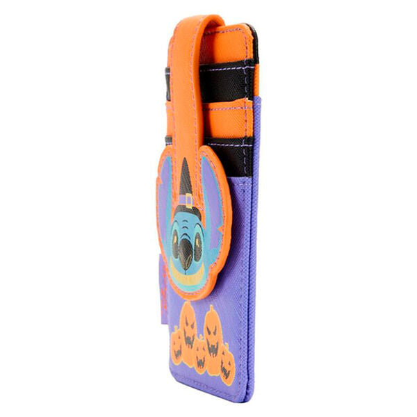 Vue latérale du porte-cartes Loungefly Stitch Halloween montrant l'épaisseur
