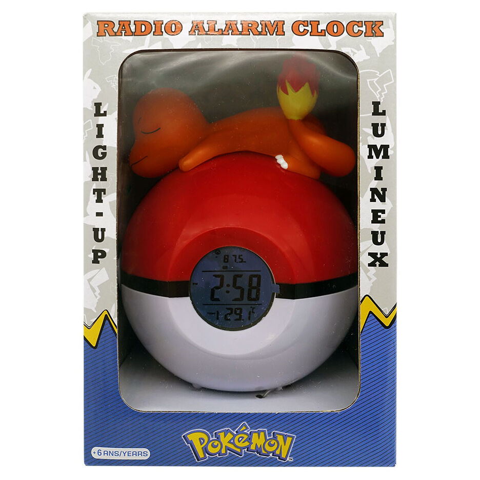 Réveil lampe Pokémon Salamèche avec radio FM intégrée affichant les boutons de contrôle