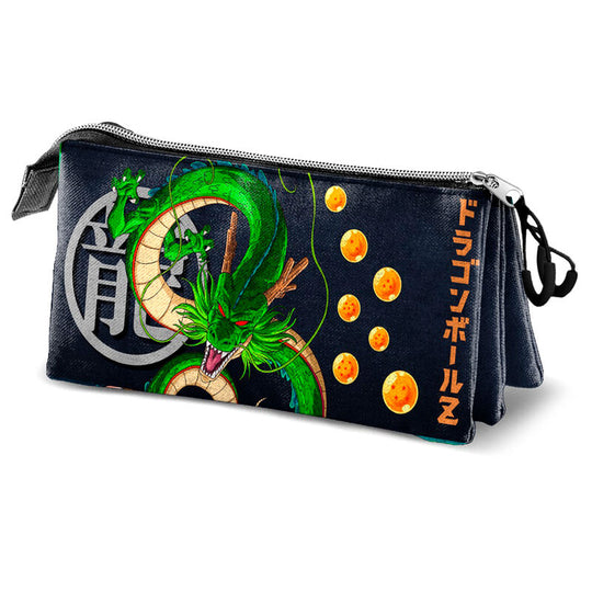 Trousse Dragon Ball Shenron KARACTERMANIA avec triple compartiments en tissu Ripstop résistant et zips, dimensions 10x23,5x5cm.