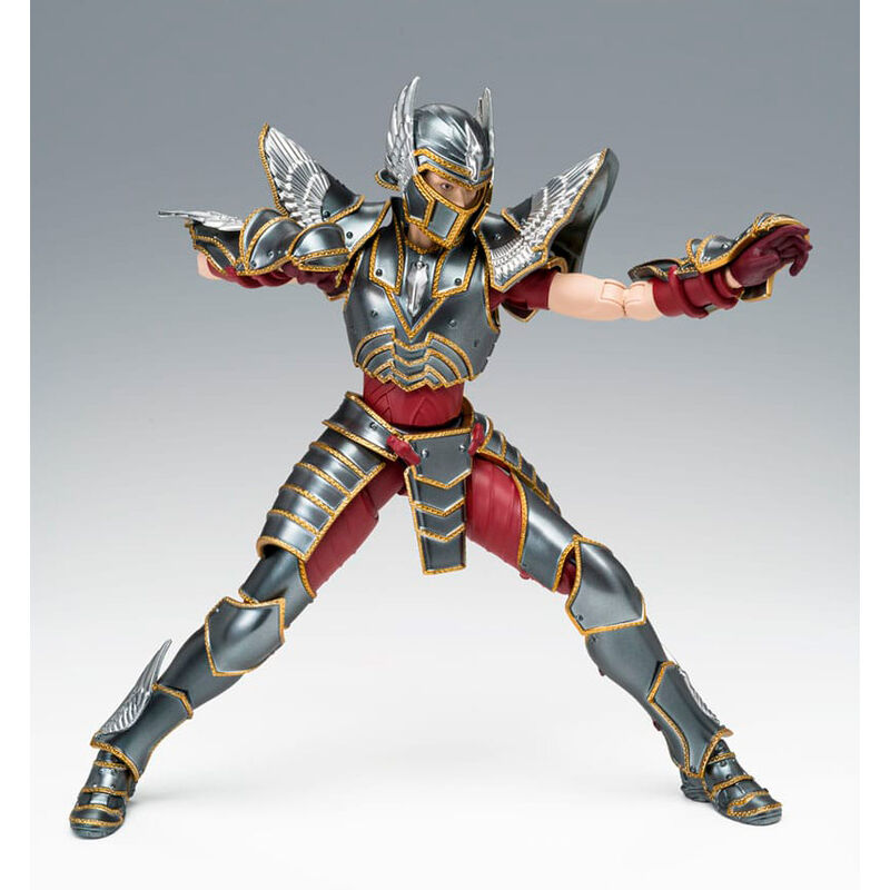 Figurine Pegasus Seiya posée sur un socle, mettant en valeur les détails de l'armure