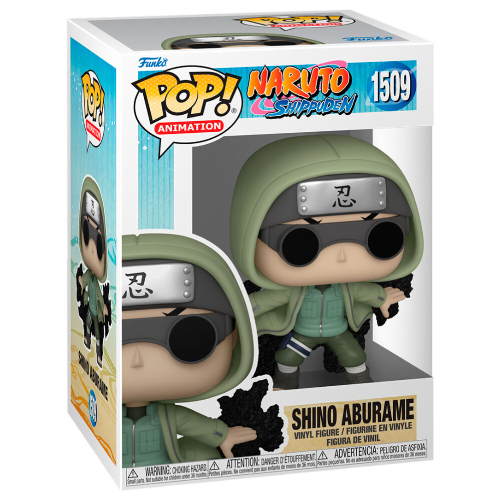 Vue rapprochée de la figurine Funko POP Shino Aburame montrant les détails du personnage Naruto Shippuden