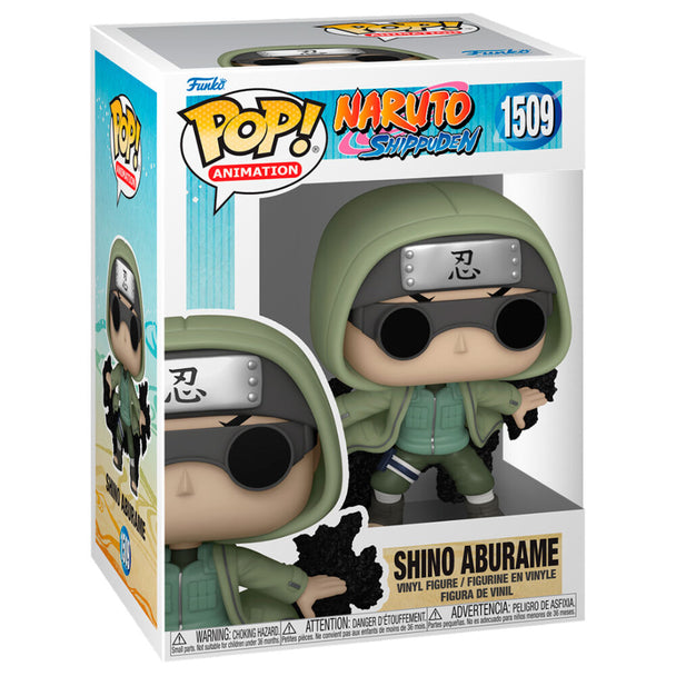 Vue rapprochée de la figurine Funko POP Shino Aburame montrant les détails du personnage Naruto Shippuden