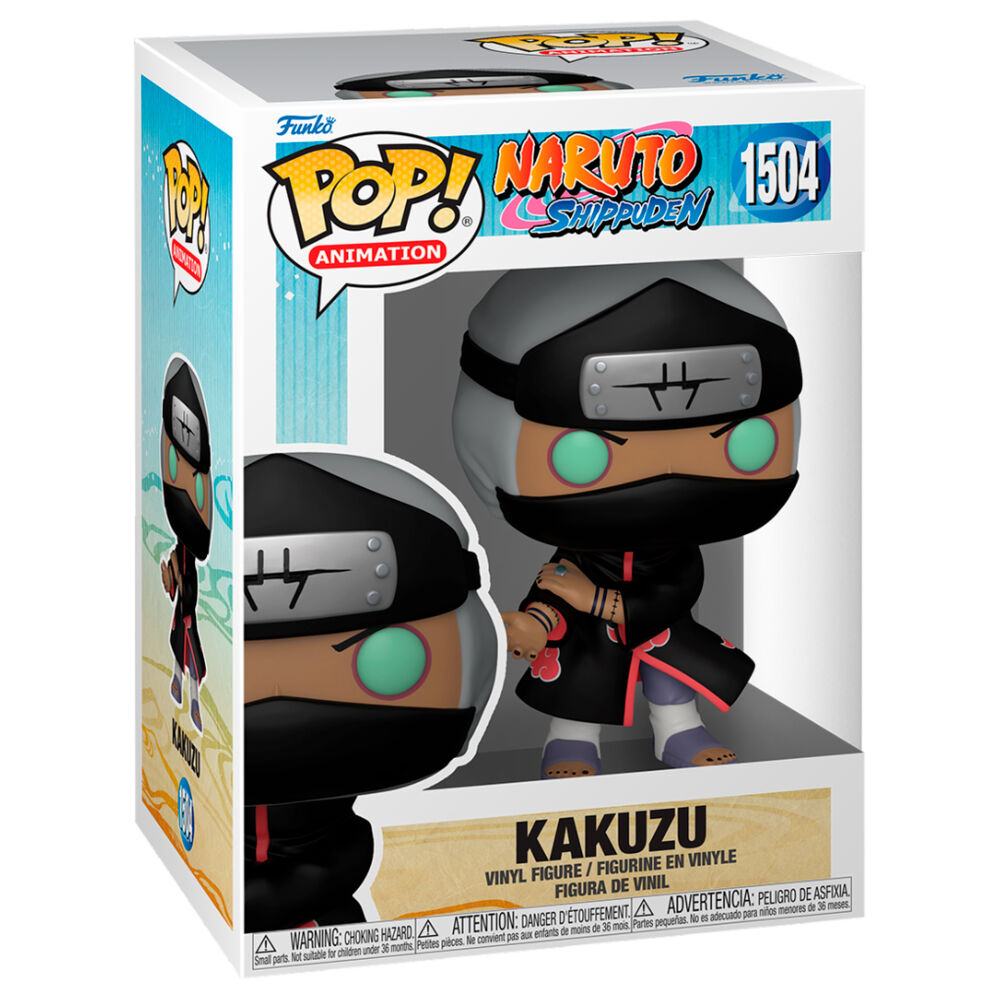 Zoom sur la figurine Funko POP Kakuzu avec détails précis et couleurs vives sous boîte transparente