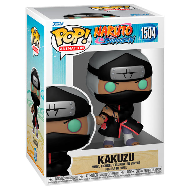 Zoom sur la figurine Funko POP Kakuzu avec détails précis et couleurs vives sous boîte transparente
