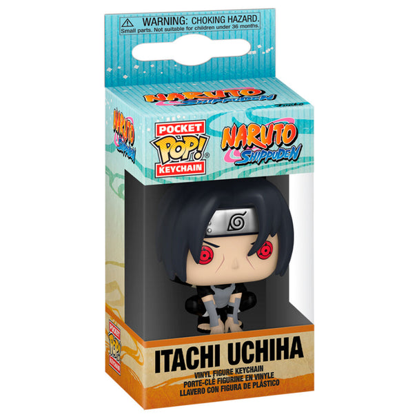 Vue rapprochée du porte-clés Itachi Uchiha Pocket POP montrant la qualité des finitions et le design collector