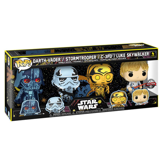 Pack de 4 figurines Funko POP Star Wars exclusives avec détails précis et couleurs vives