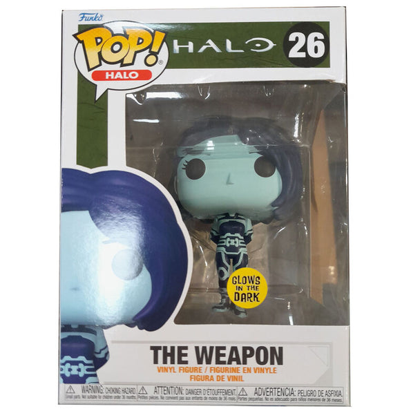 Figurine Funko POP Halo Infinite The Weapon exclusive en vinyl, hauteur 9 cm, présentée dans sa boîte fenêtre