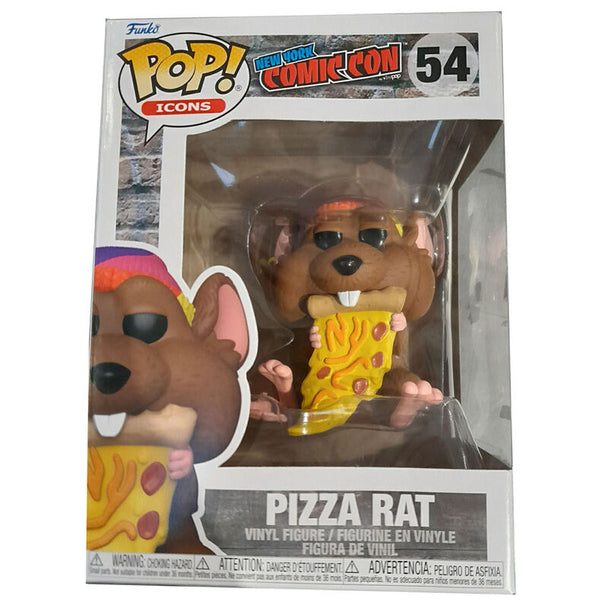 Figurine Funko POP Pizza Rat New York Comic Con en vinyle, 9 cm, présentée dans sa boîte vitrine transparente
