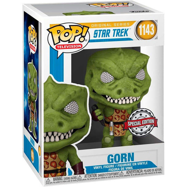 Figurine Funko POP Star Trek Gorn exclusive de 9 cm dans sa boîte fenêtre cadeau, vue de face