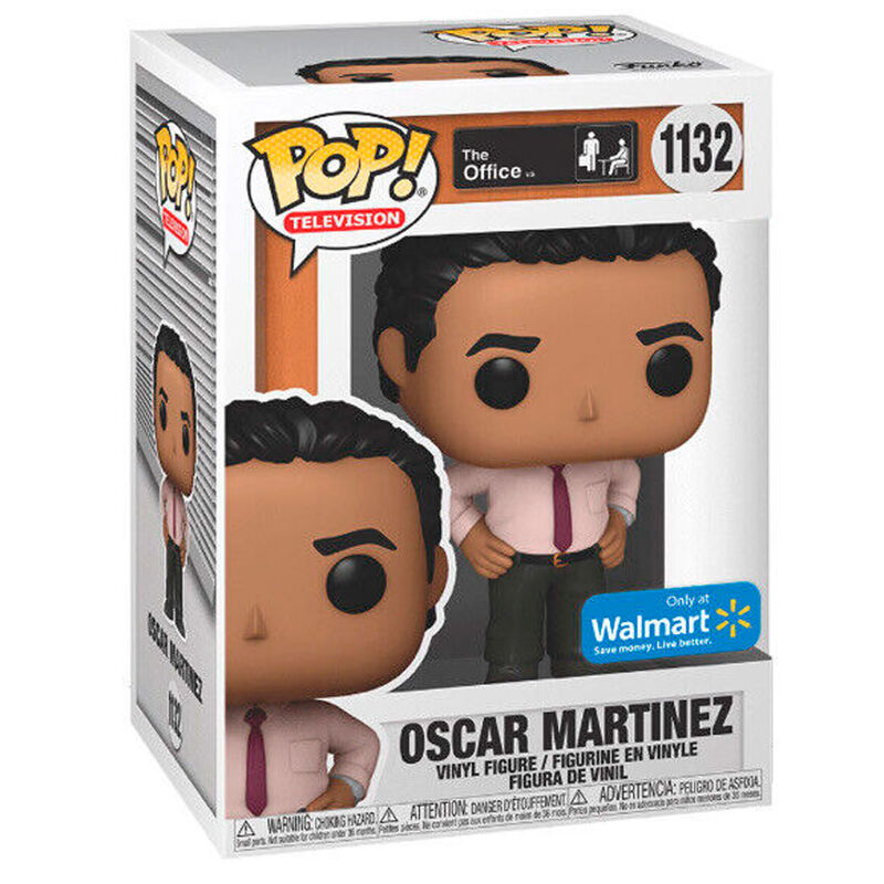 Figurine Funko POP d'Oscar Martinez de The Office, en vinyle, présentée dans sa boîte vitrine transparente de 9 cm.