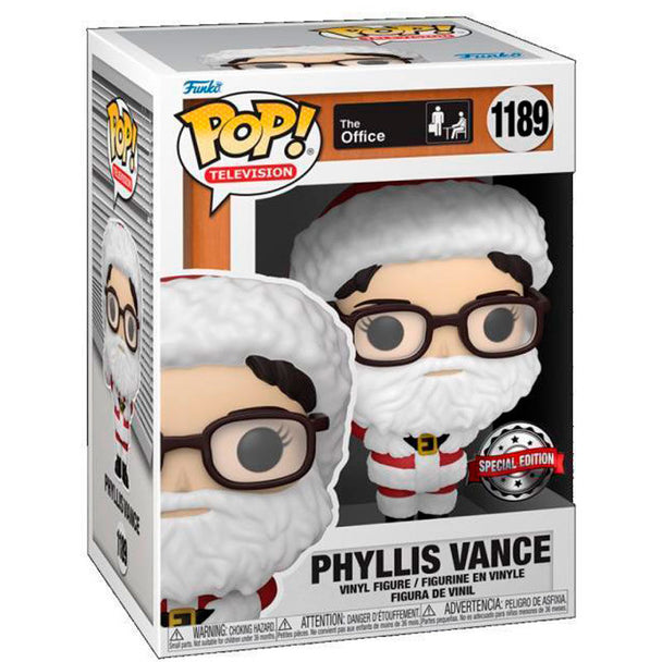 Figurine Funko POP Phyllis Vance de la série The Office, vue de face dans sa boîte vitrine transparente