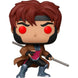 Vue rapprochée de la figurine Gambit Funko POP montrant les détails de son costume et sa pose dynamique