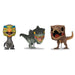 Vue rapprochée des figurines FUNKO POP Jurassic World montrant les expressions et finitions soignées