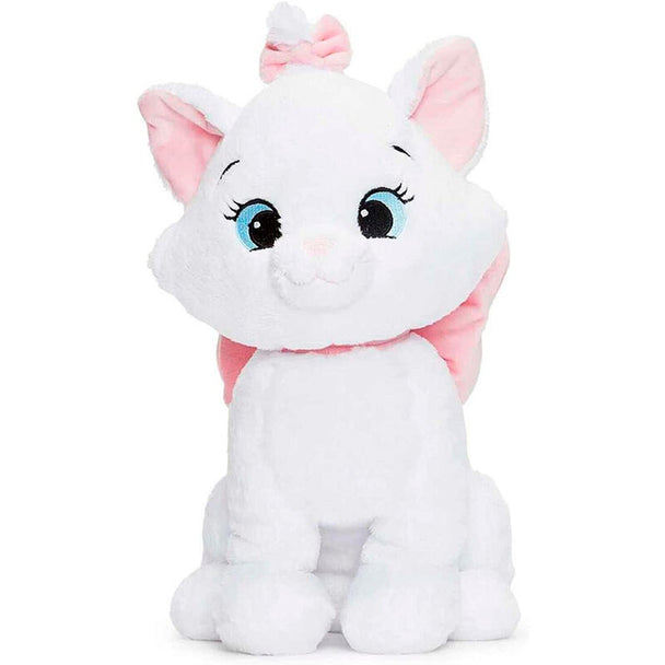 Peluche douce Marie des Aristochats de 30 cm posée sur fond blanc montrant sa texture moelleuse