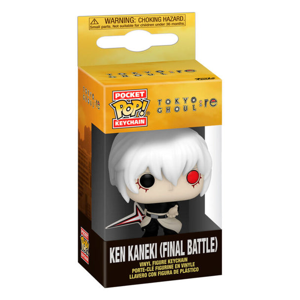 Vue rapprochée de la figurine Ken Kaneki Tokyo Ghoul:re Funko POP montrant les détails du visage et costume