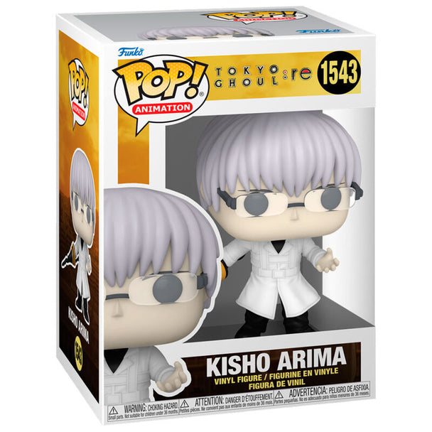 Vue de face de la figurine POP Tokyo Ghoul: re Kisho Arima montrant sa posture caractéristique et son expression