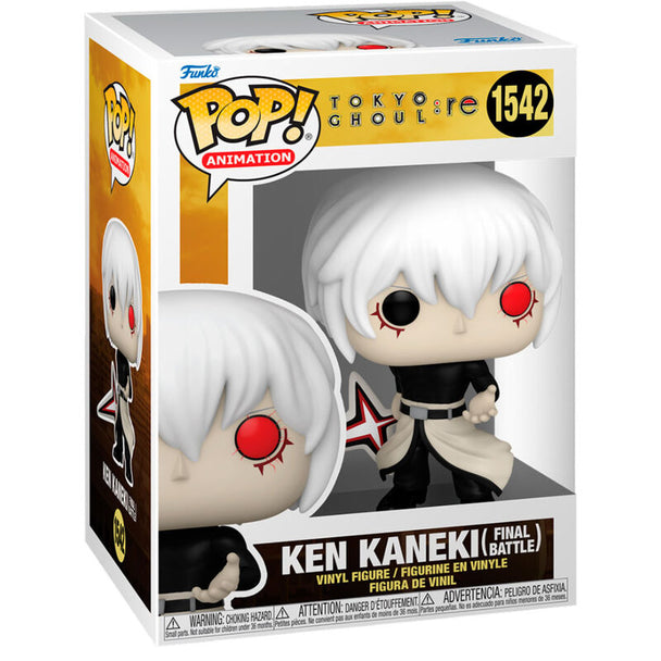 Vue rapprochée de la figurine Funko POP Ken Kaneki Tokyo Ghoul:re montrant les détails du visage et de la tenue