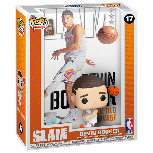 Figurine POP Devin Booker NBA Slam Dunk montrant le joueur en pleine action, vue latérale