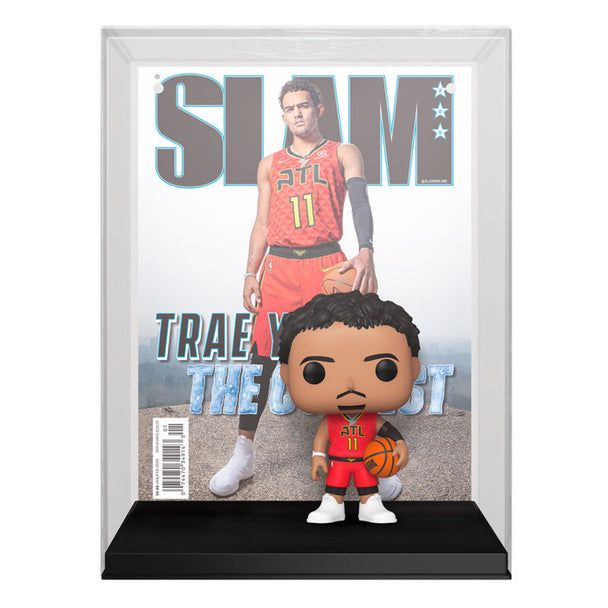 Figurine POP NBA Slam Trae Young de FUNKO en vinyle, vue de face avec détails du maillot et visage expressif