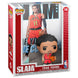 Vue de côté de la figurine POP Trae Young NBA Slam par FUNKO, montrant la posture dynamique et le design soigné