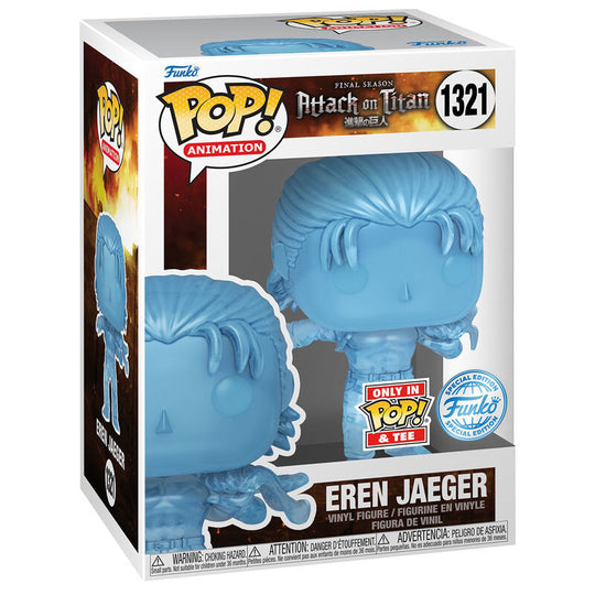 Tee-shirt exclusif Attack on Titan avec illustration d'Eren Yeager, présenté sur mannequin blanc.