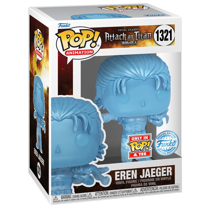 Tee-shirt exclusif Attack on Titan avec illustration d'Eren en couleurs vives sur fond noir.