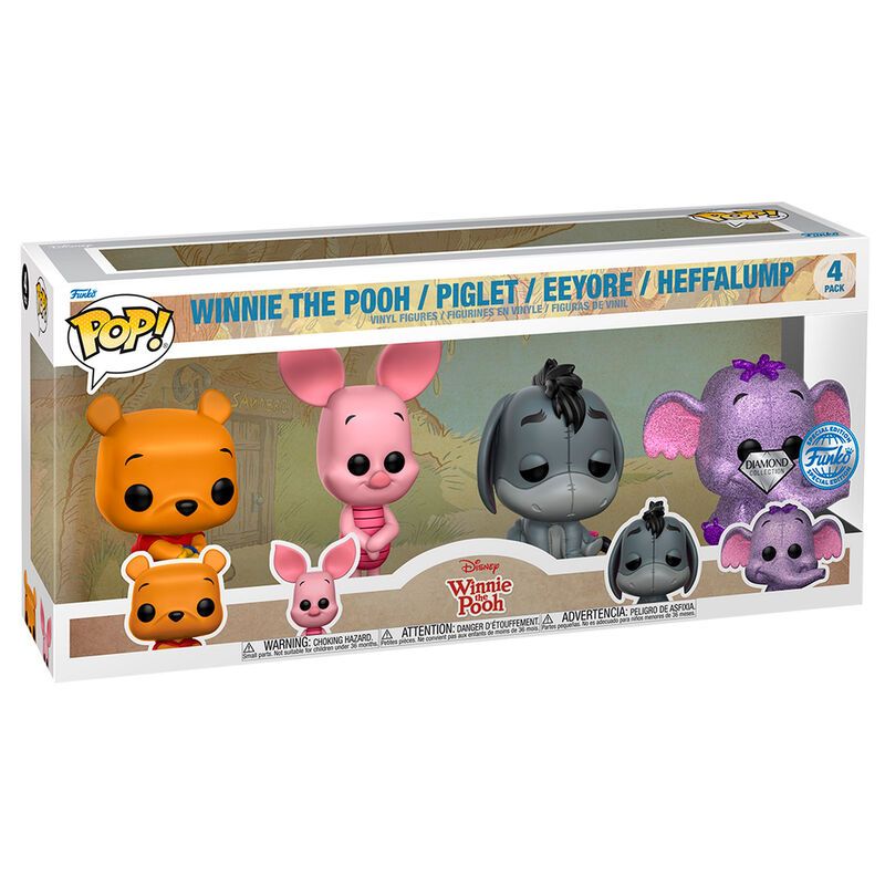 Pack de 4 figurines Funko POP Disney représentant Winnie l'Ourson, Porcinet, Bourriquet et Heffalump en vinyle coloré
